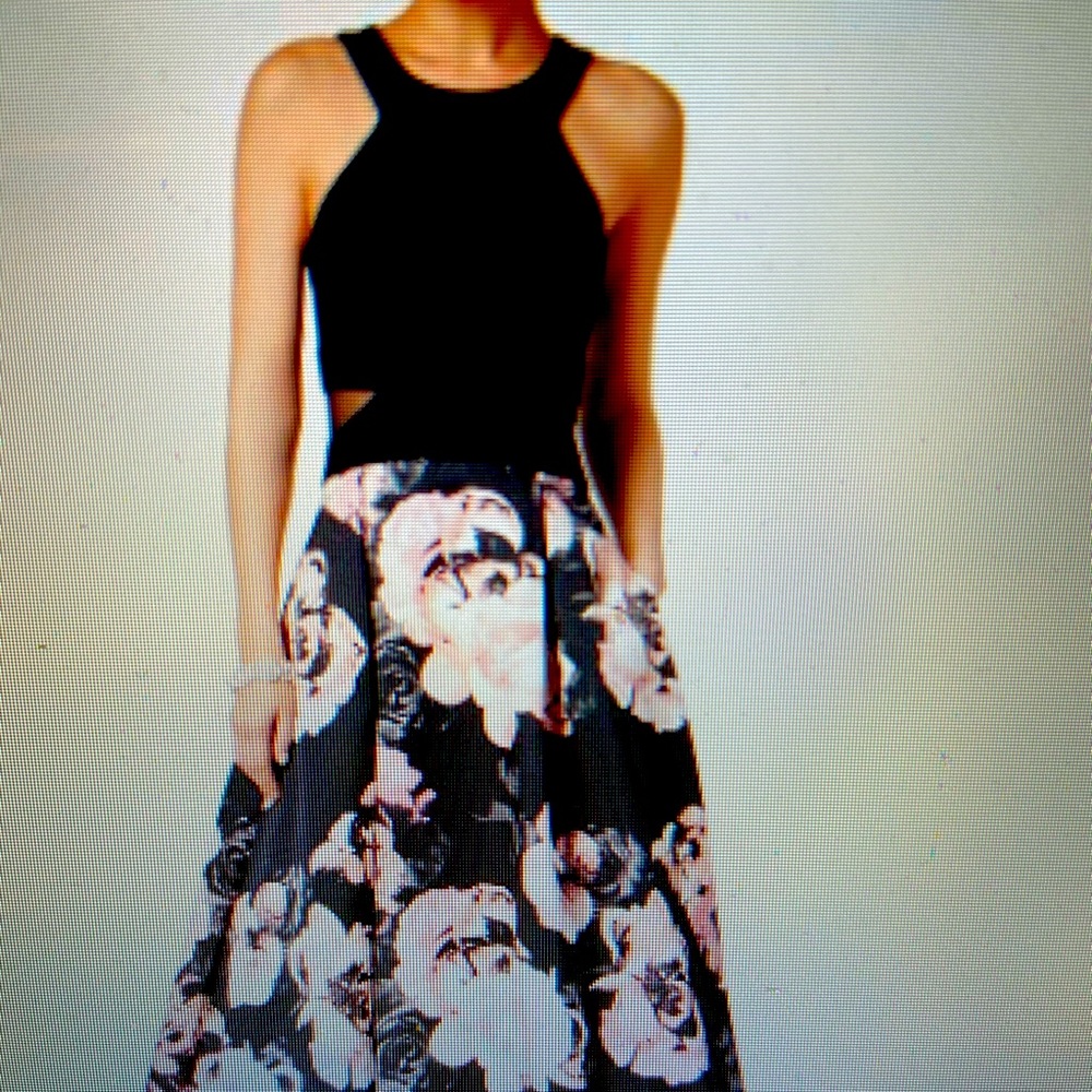 Solid & floral-print high-low dress